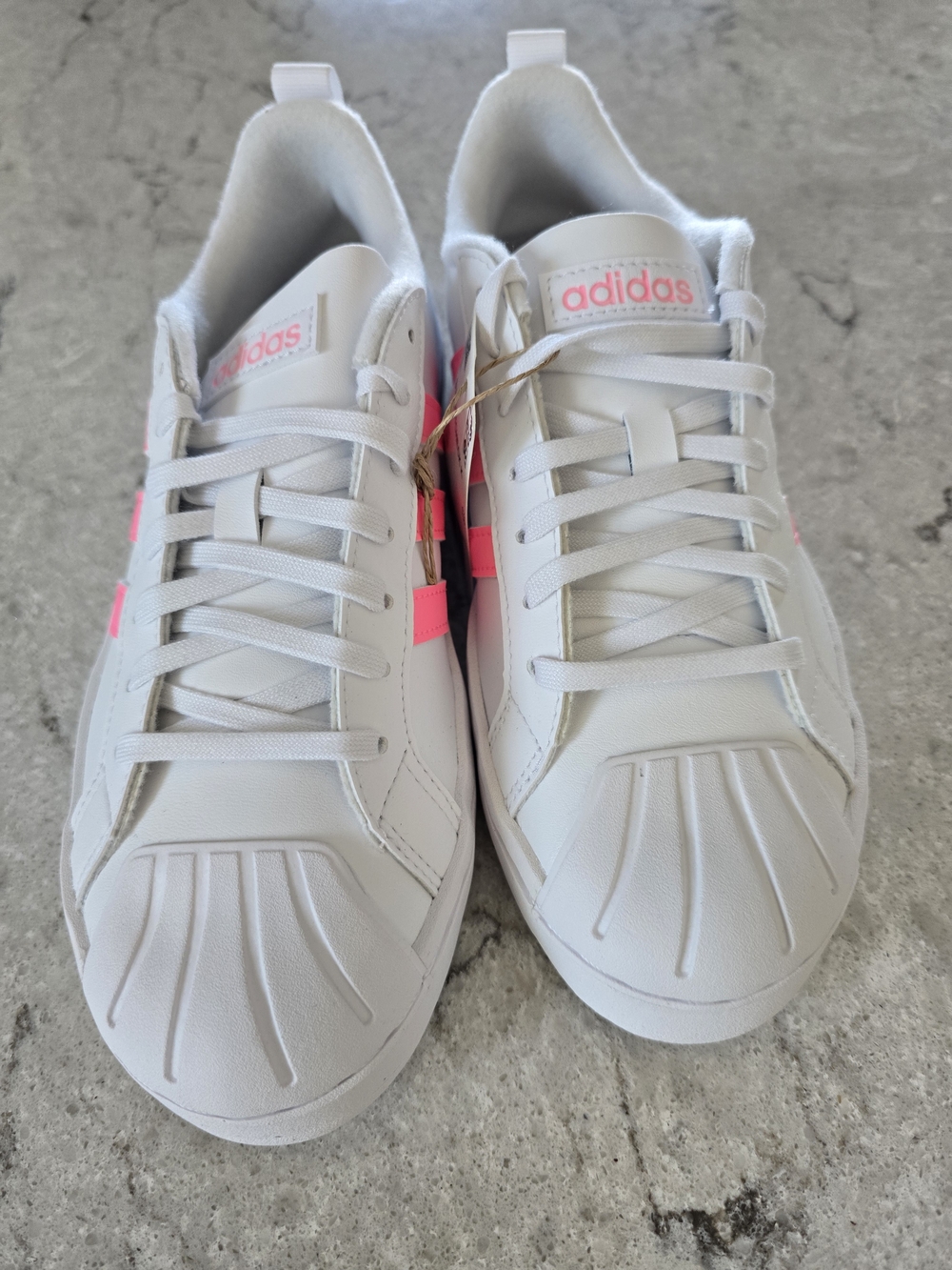 Adidas Women’s White Sneakers with Neon Pink Accents